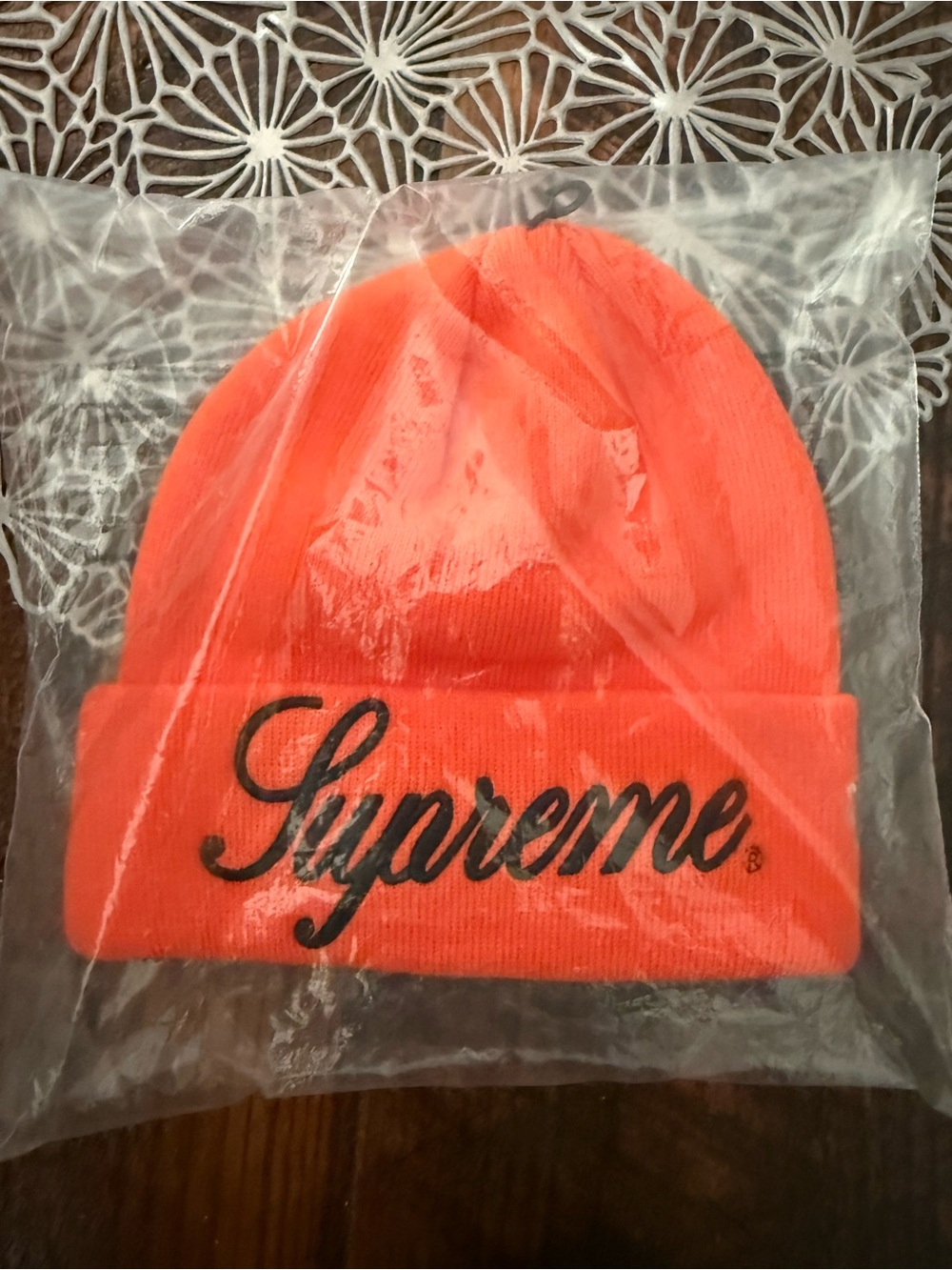 Supreme Orange Script Logo Cuffed Beanie